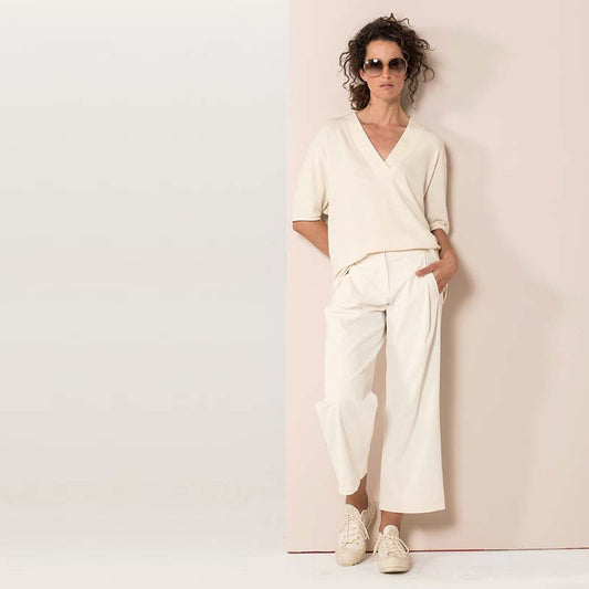 - V-Neck Short Sleeve Pullover - Off-White