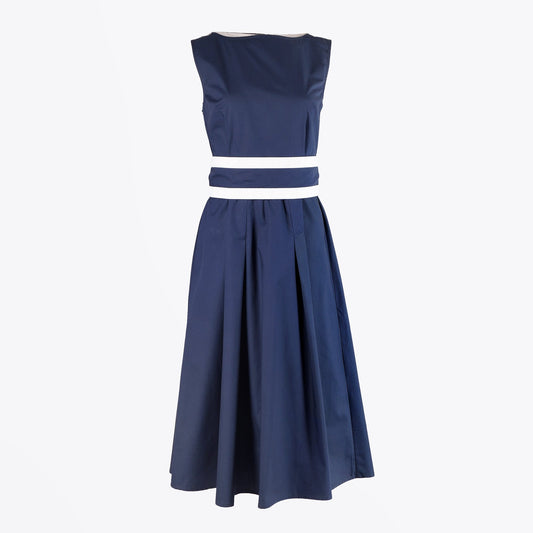 Helga - Belted Midi Dress - Navy/Blue
