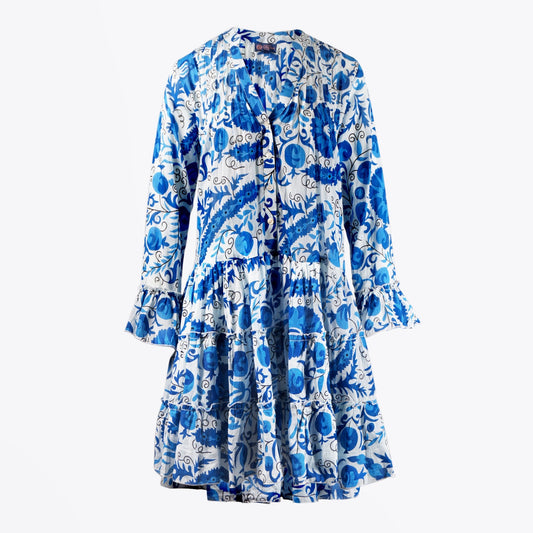 - Cotton Floral Print Dress - Blue/White