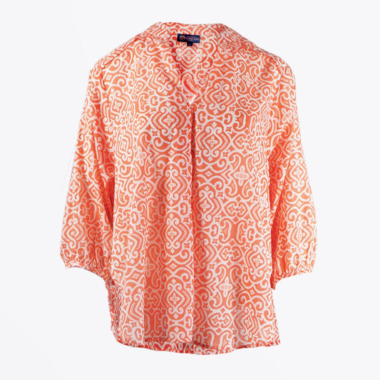- Cotton Mosaic Print Top - Orange