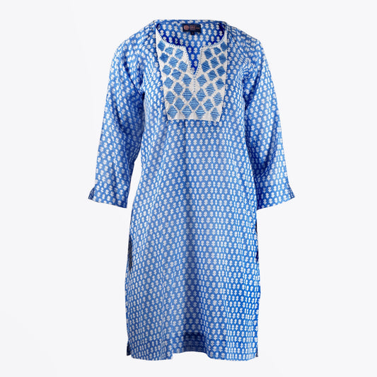 - Tunic Embroidered Dress - Blue