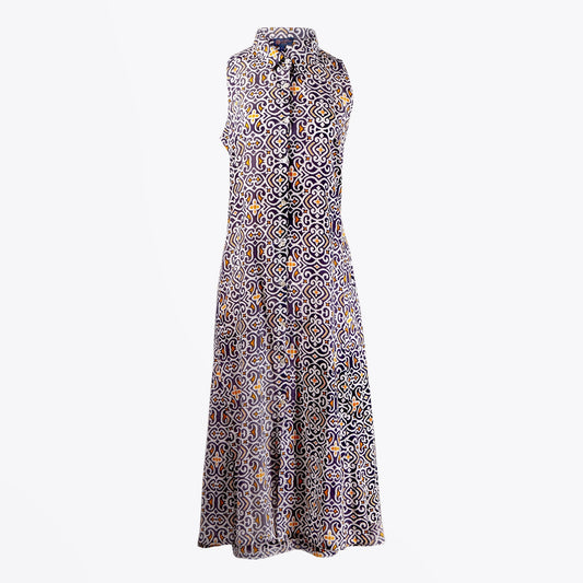 - Printed Sleeveless Maxi Dress - Grey/Multi