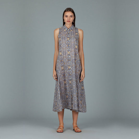 - Printed Sleeveless Maxi Dress - Grey/Multi