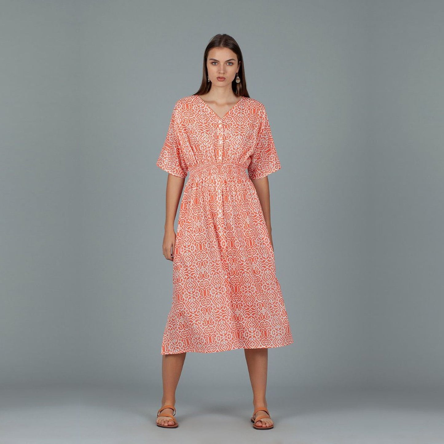 - Cotton Mosaic Print Dress - Orange