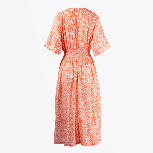 - Cotton Mosaic Print Dress - Orange