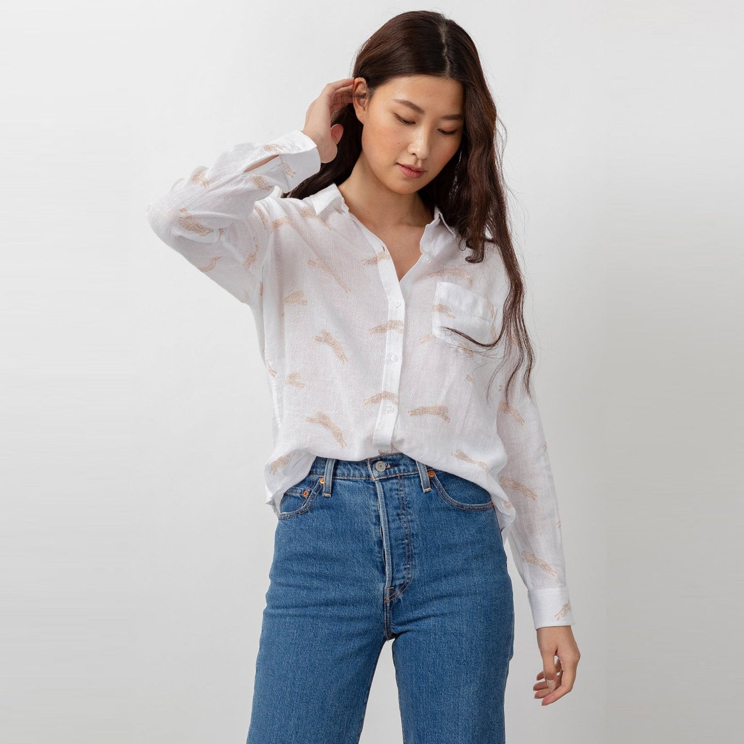 - Charli - Golden Cheetah Print Shirt - White