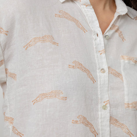 - Charli - Golden Cheetah Print Shirt - White
