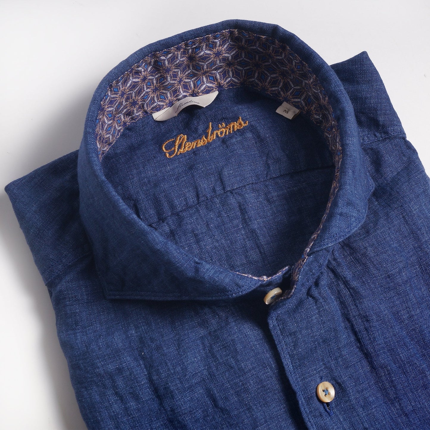 - Slimline Linen Contrast Shirt - Navy/Blue