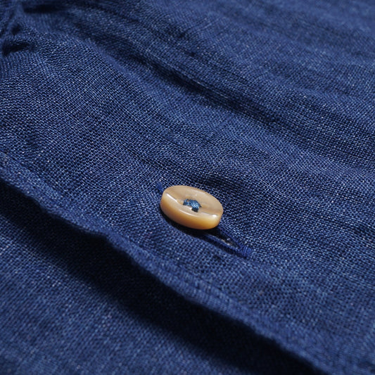 - Slimline Linen Contrast Shirt - Navy/Blue