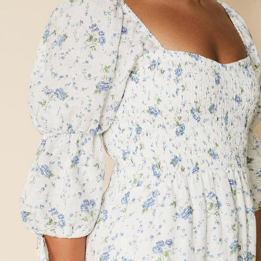 Marita Floral Print Midi Dress - White