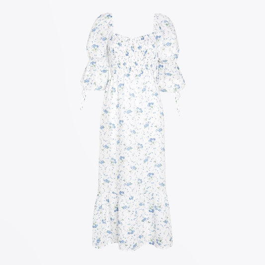 Marita Floral Print Midi Dress - White