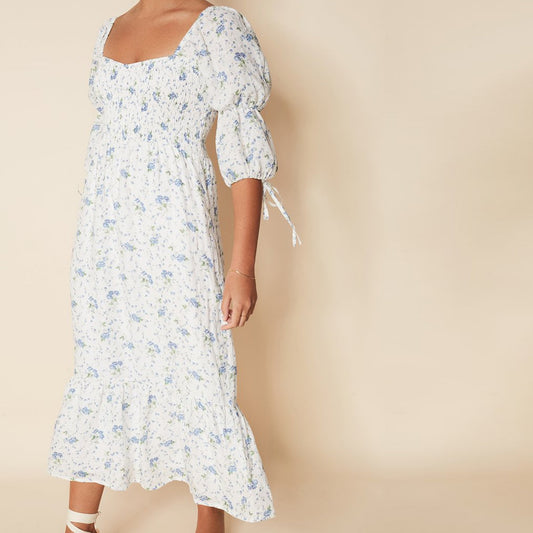 Marita Floral Print Midi Dress - White