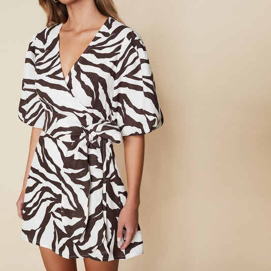 Godiva Animal Print Wrap Dress - White