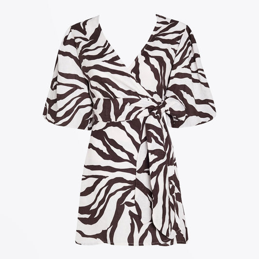 Godiva Animal Print Wrap Dress - White