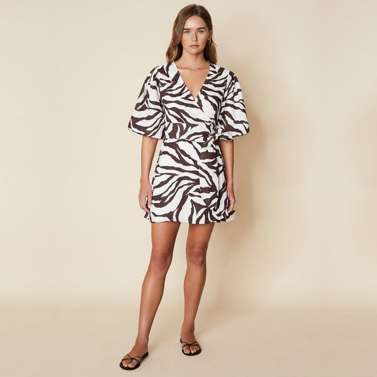 Godiva Animal Print Wrap Dress - White