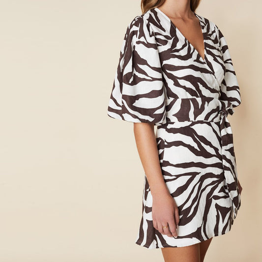 Godiva Animal Print Wrap Dress - White
