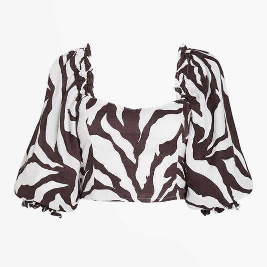 - Pietra Animal Print Top - White