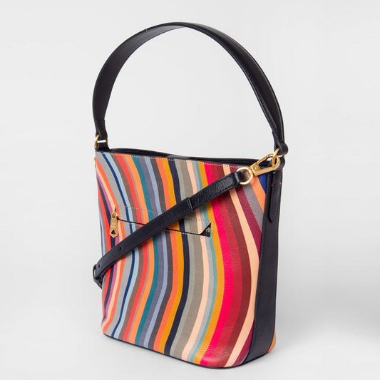 - 'Swirl' Print Small Leather Bucket Bag - Multi