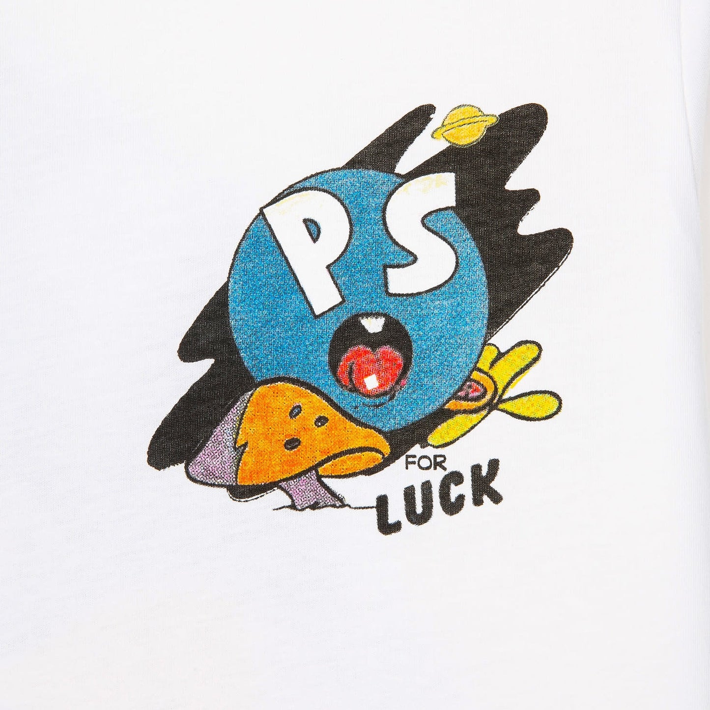 - 'PS For Luck' Motif T-Shirt - White