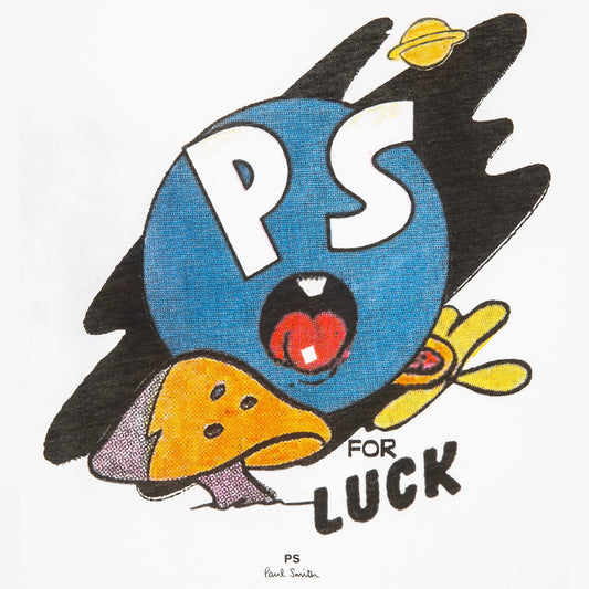 - 'PS For Luck' Motif T-Shirt - White