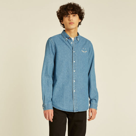 - Denim 'Happy' Tailored-Fit Shirt - Blue