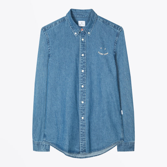 - Denim 'Happy' Tailored-Fit Shirt - Blue