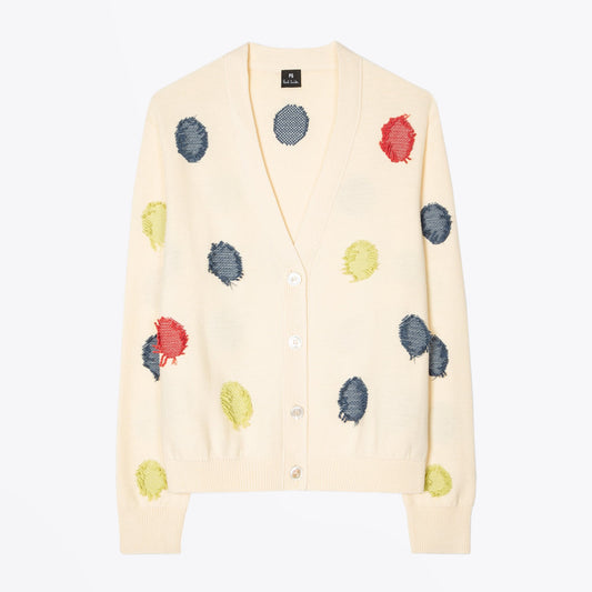 - Textured 'Tagliatelle Spot' V-Neck Cardigan - Cream