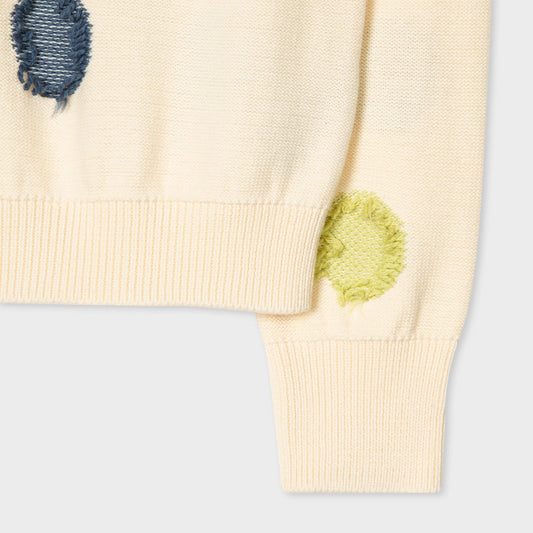 - Textured 'Tagliatelle Spot' V-Neck Cardigan - Cream