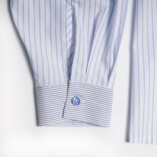 - Striped Puff Sleeve Shirt - Blue/White