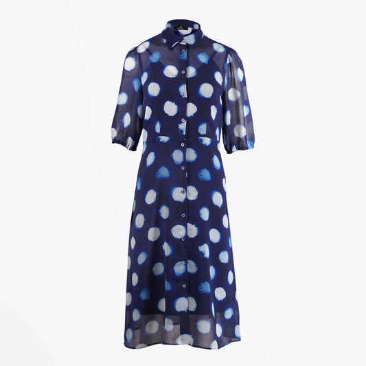 - Spotted Print Midi Dress - Blue/Navy
