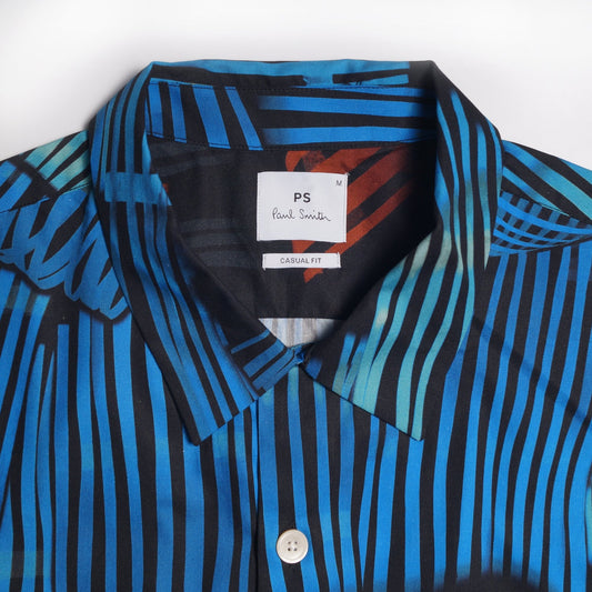 - 'Twisted Stripe' Print Organic-Cotton Shirt - Blue
