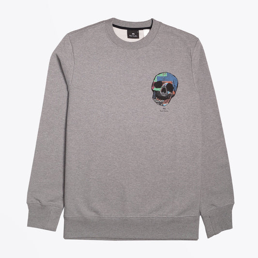 - Abstract Skull Motif Sweater - Grey
