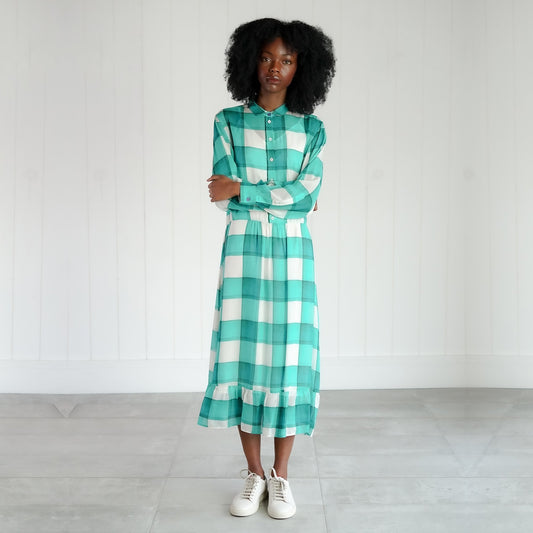 - CheckViscose Midi Dress - Turquoise
