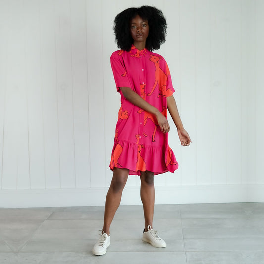 - 'Greyhound' Print Shirt Dress - Pink