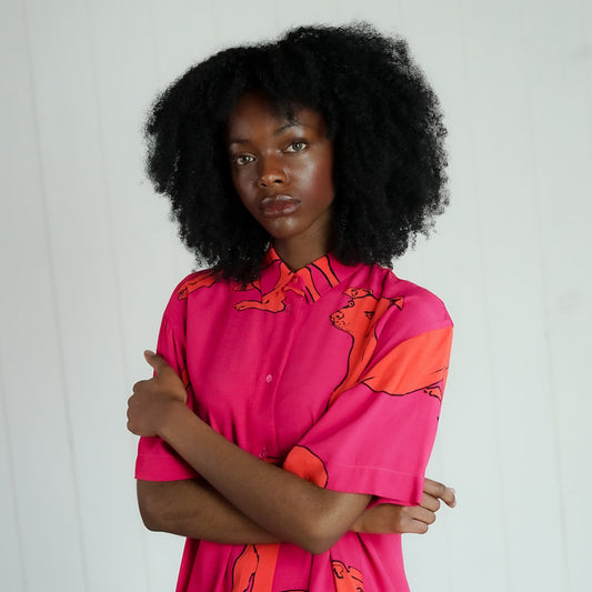 - 'Greyhound' Print Shirt Dress - Pink