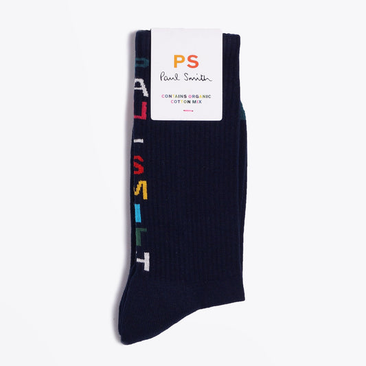 - Ribbed 'Paul Smith' Logo Socks - Navy