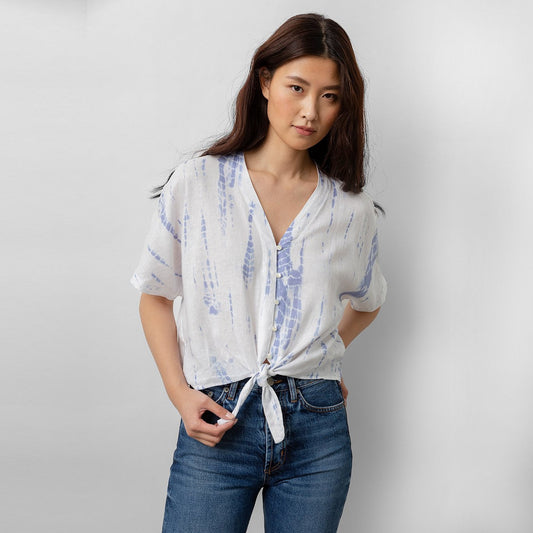- Thea - Cloud Tie-Dye Shirt - White/Blue