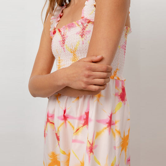 - Rumi - Diamond Tie-Dye Dress - White