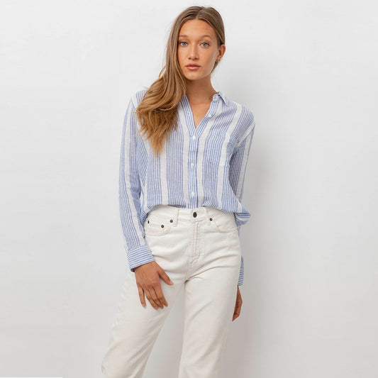 - Charli - Stripe Shirt - Blue/White