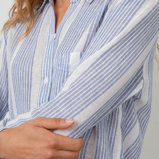 - Charli - Stripe Shirt - Blue/White