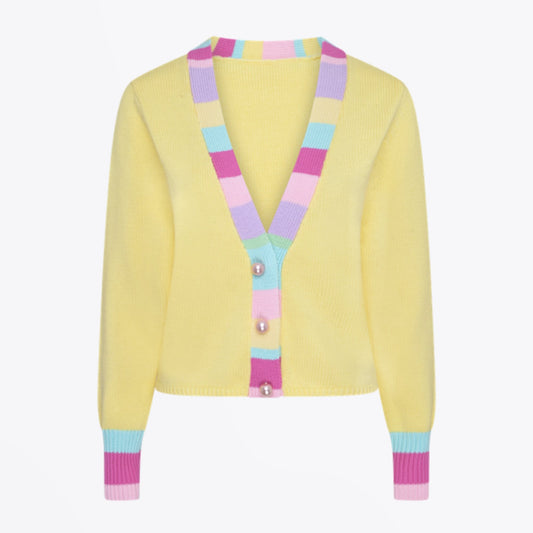 - Tally - Cropped Knitted Cardigan - Yellow