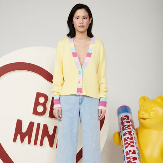 - Tally - Cropped Knitted Cardigan - Yellow