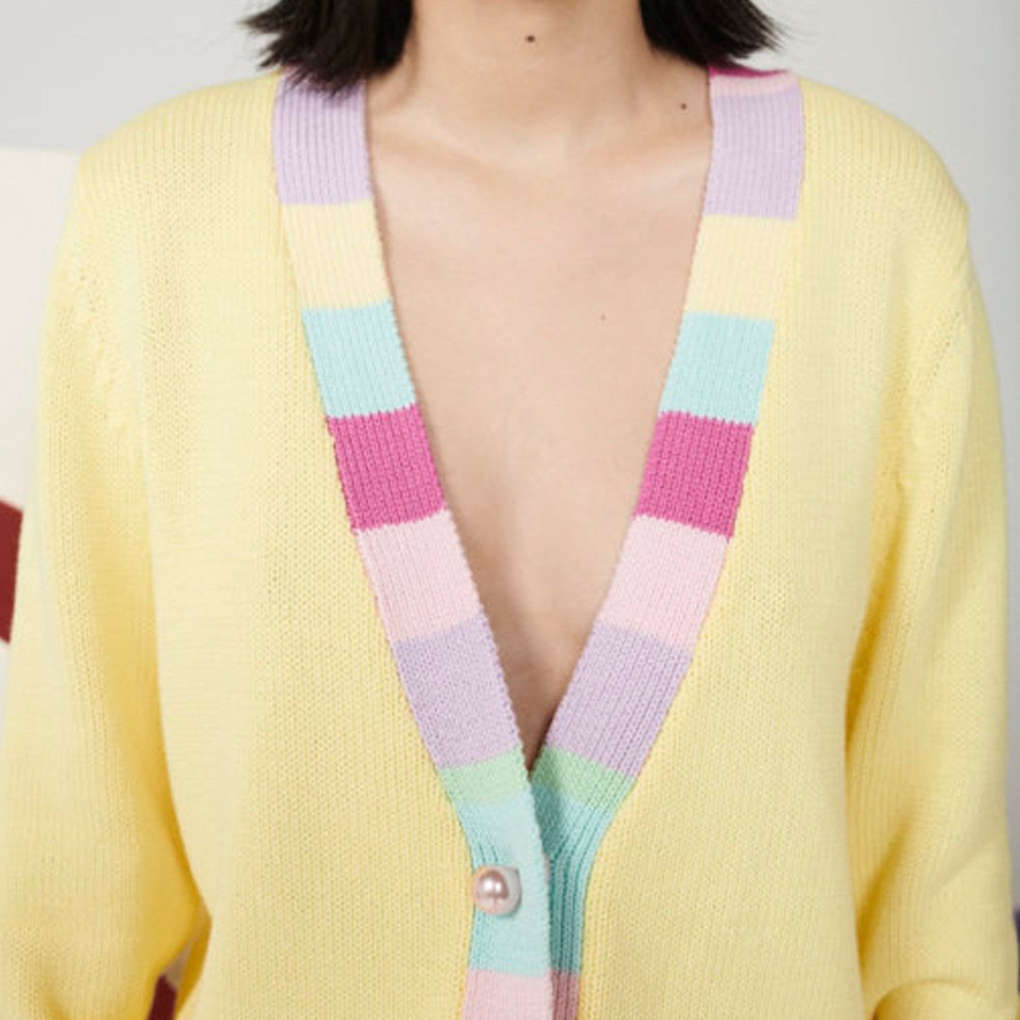 - Tally - Cropped Knitted Cardigan - Yellow