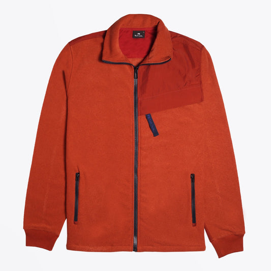 Fleece Zip-Through Sweater - Burnt Orange