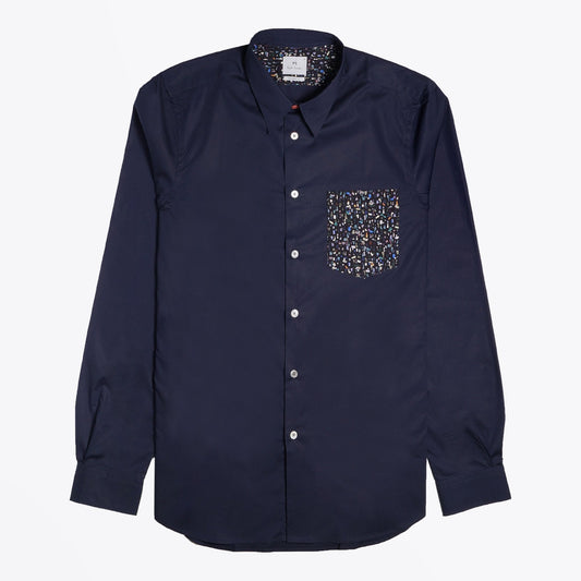 - Tailored Patch Pocket Shirt - Navy Blue