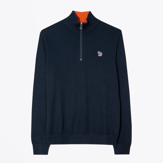 - Zip-Neck Zebra Logo Sweater - Dark Navy