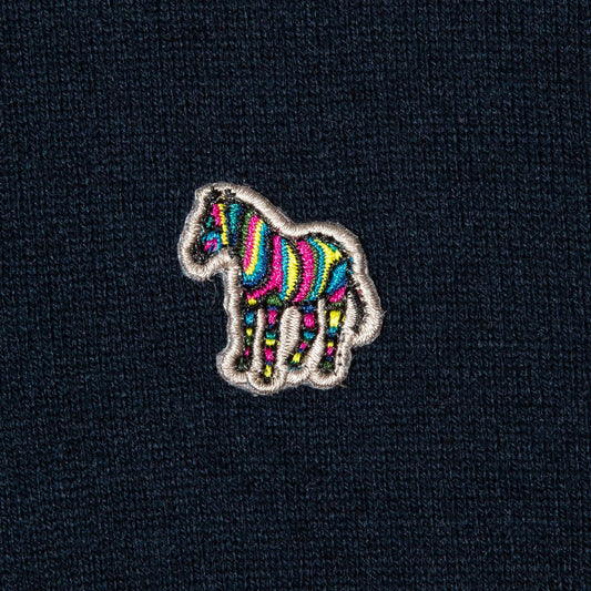 - Zip-Neck Zebra Logo Sweater - Dark Navy