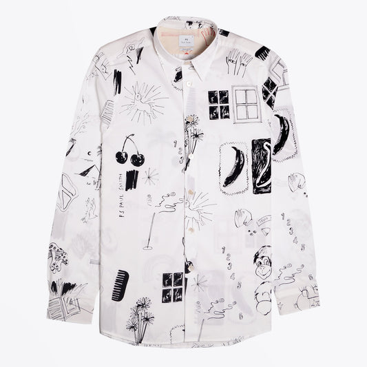 - Organic Cotton Graphic Print Shirt - White