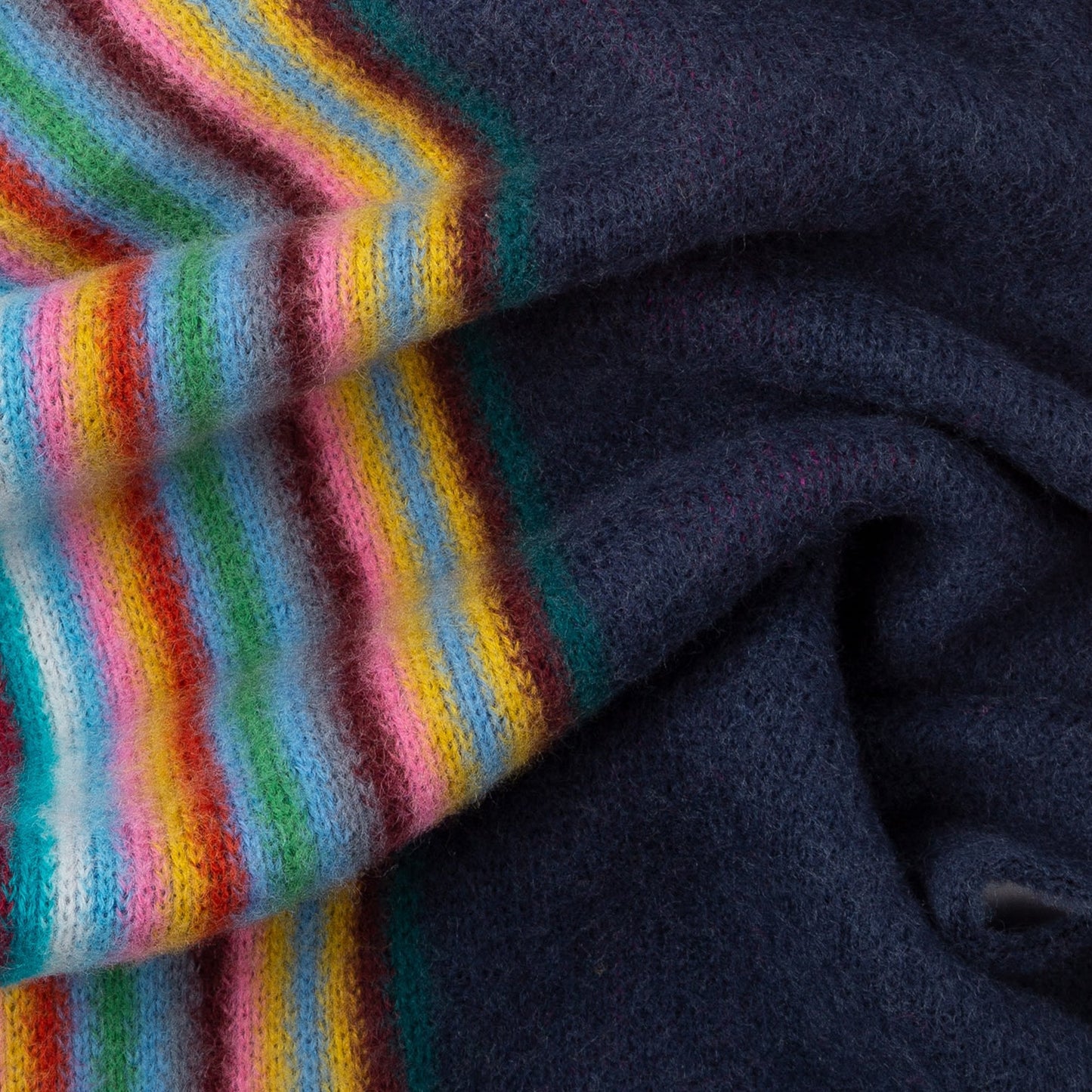 - Reversible Ombre Stripe Wool Scarf - Navy