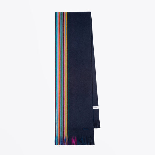 - Reversible Ombre Stripe Wool Scarf - Navy